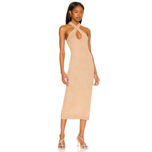Revolve LPA Alyssa Halter Midi Bodycon Knit Tan Dress Womens Size Medium